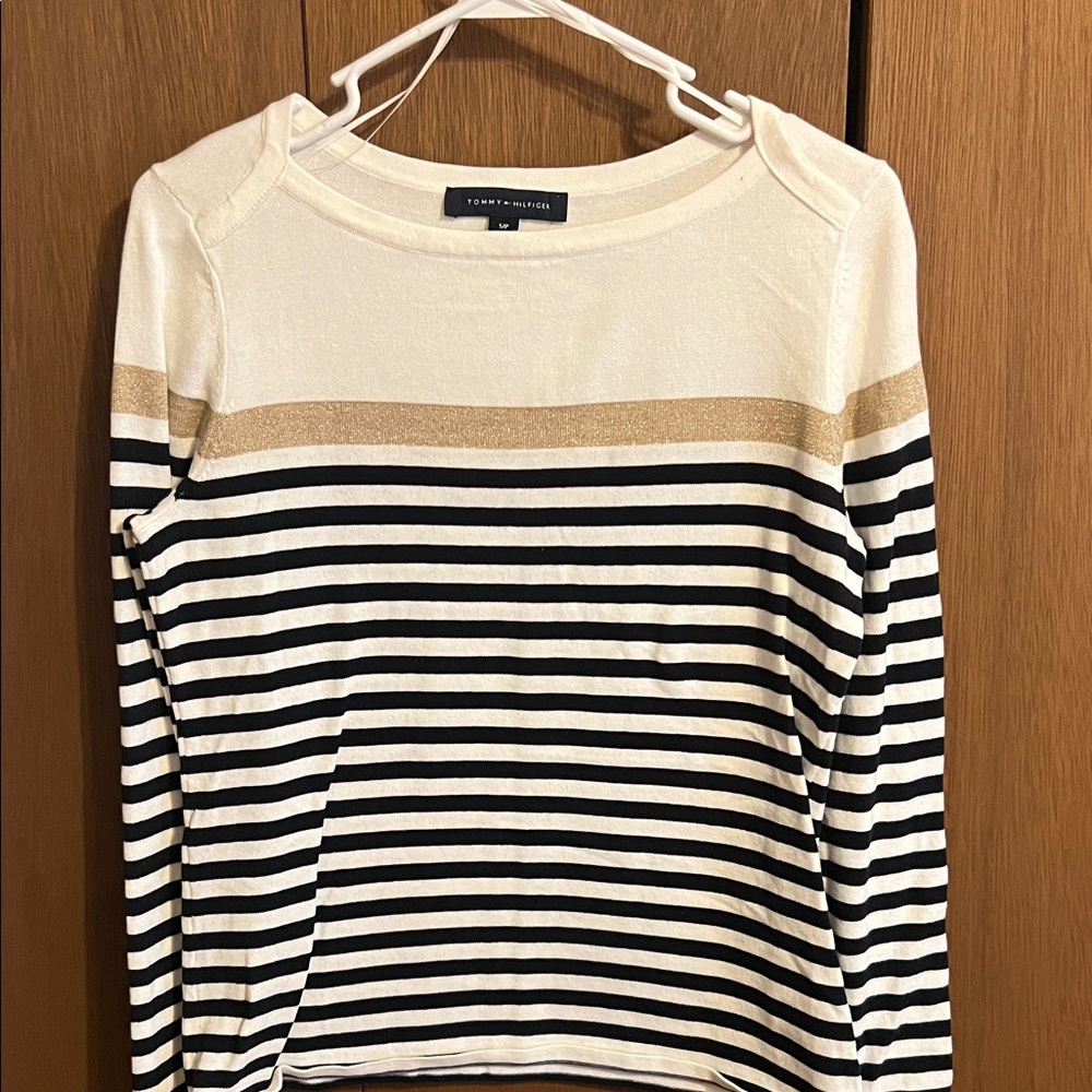 Tommy Hilfiger Cream and Gold Striped Sweater